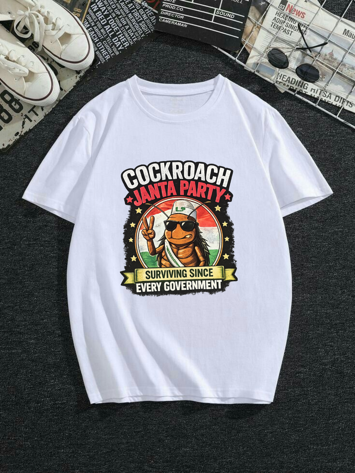 Men Oversized T-Shirt 240 GSM Heavyweight 100% Cotton Cockroach Janta Party Graphic Printed T-Shirt