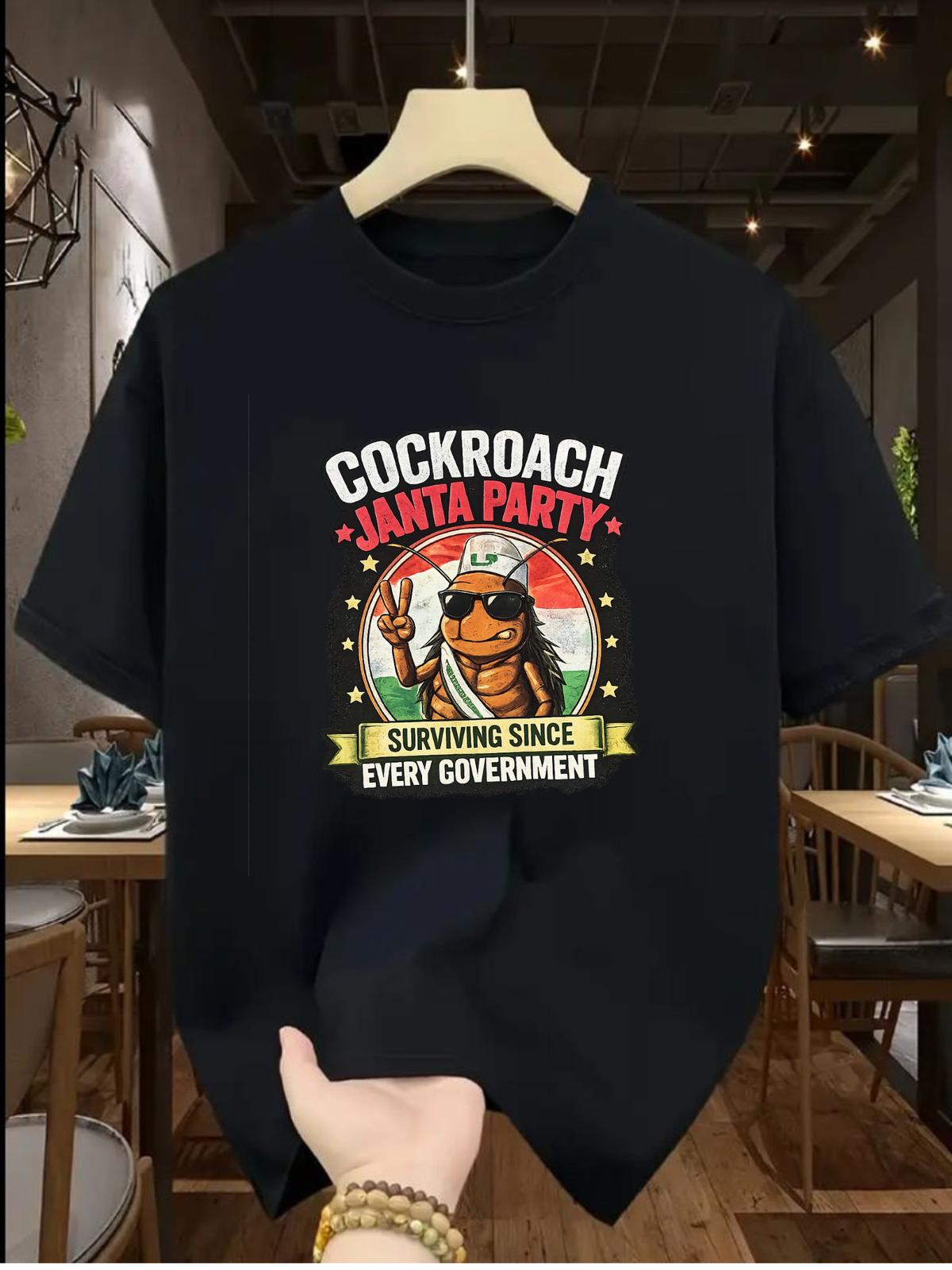 Men Oversized T-Shirt 240 GSM Heavyweight 100% Cotton Cockroach Janta Party Graphic Printed T-Shirt