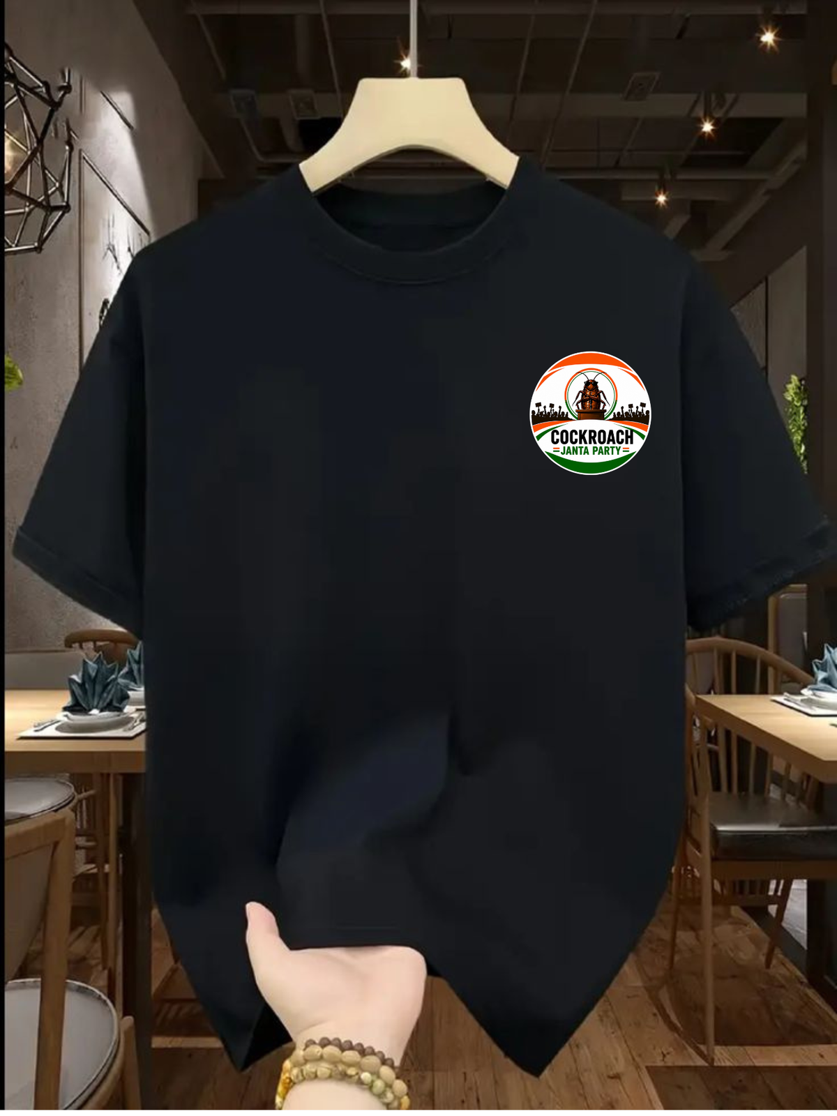 Men Black Oversized 240 GSM Cotton CJP  Logo T-Shirt