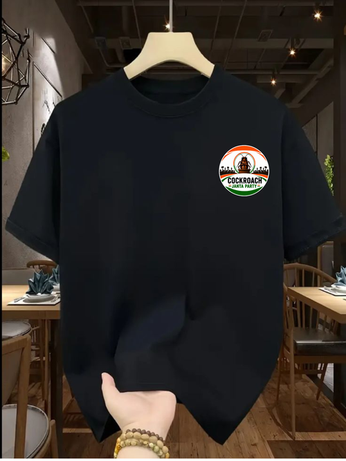 Men Black Oversized 240 GSM Cotton CJP  Logo T-Shirt