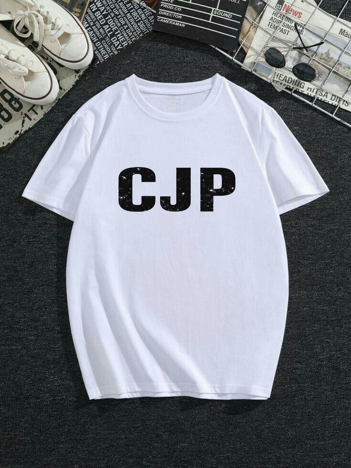 Men Black Oversized 240 GSM Cotton CJP Text Graphic T-Shirt