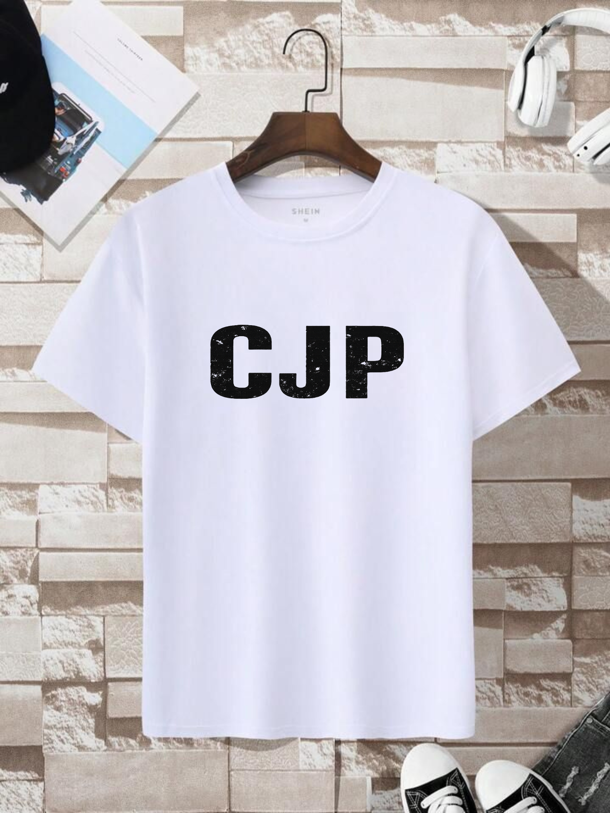 Men Black Oversized 240 GSM Cotton CJP Text Graphic T-Shirt