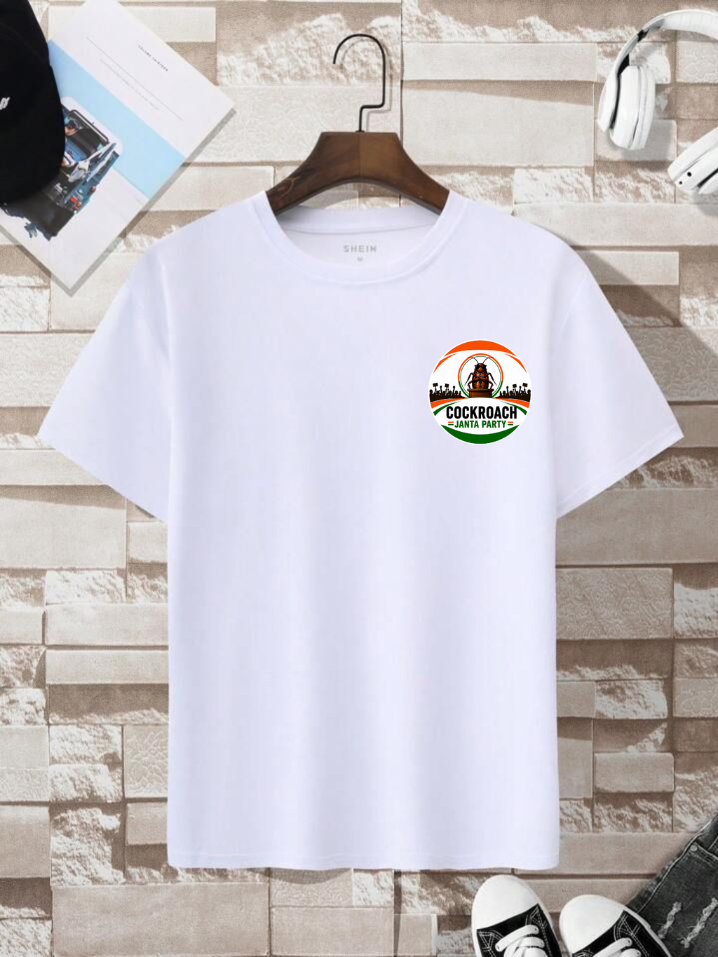 Men Black Oversized 240 GSM Cotton CJP  Logo T-Shirt
