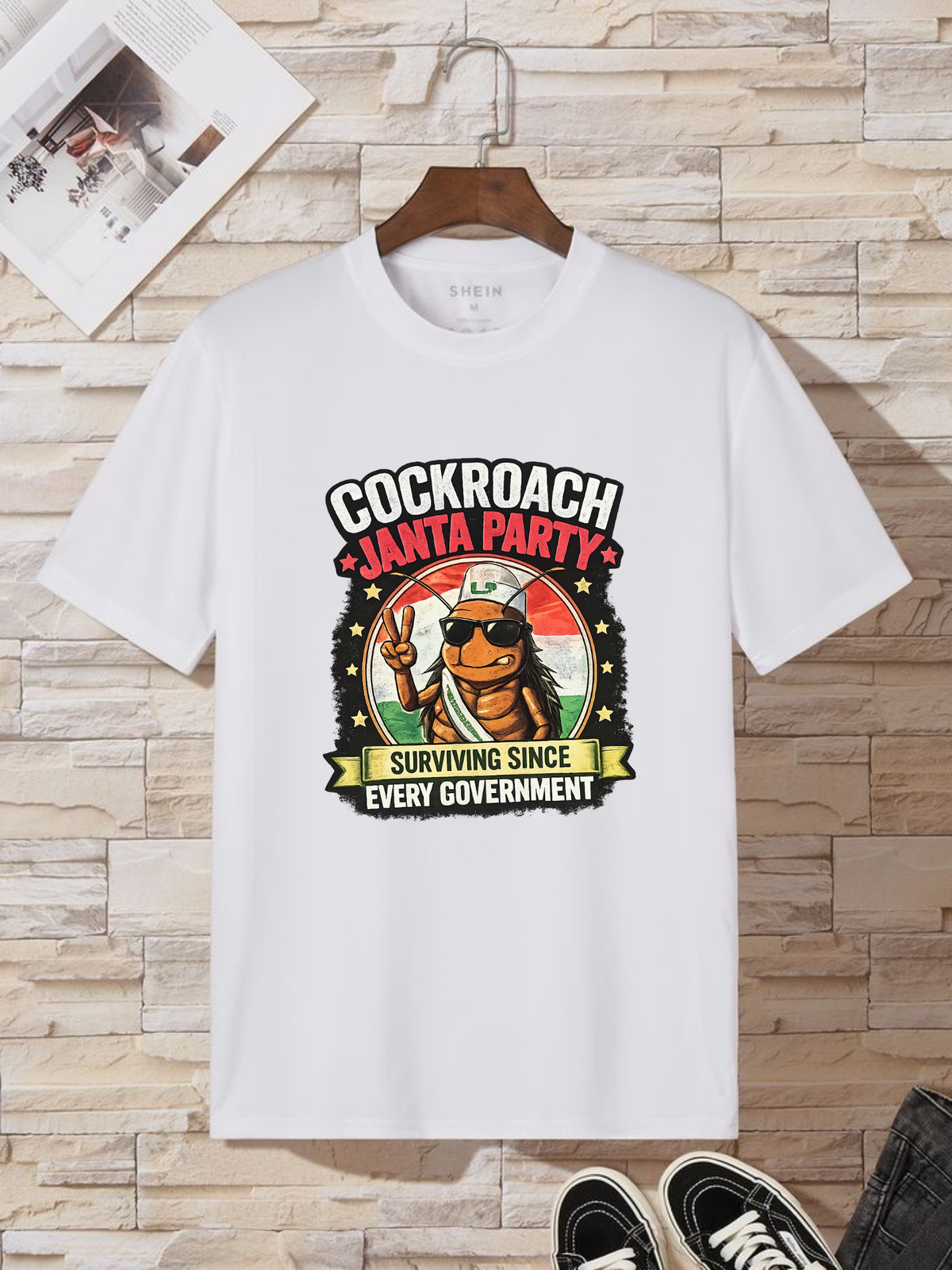 Men Oversized T-Shirt 240 GSM Heavyweight 100% Cotton Cockroach Janta Party Graphic Printed T-Shirt