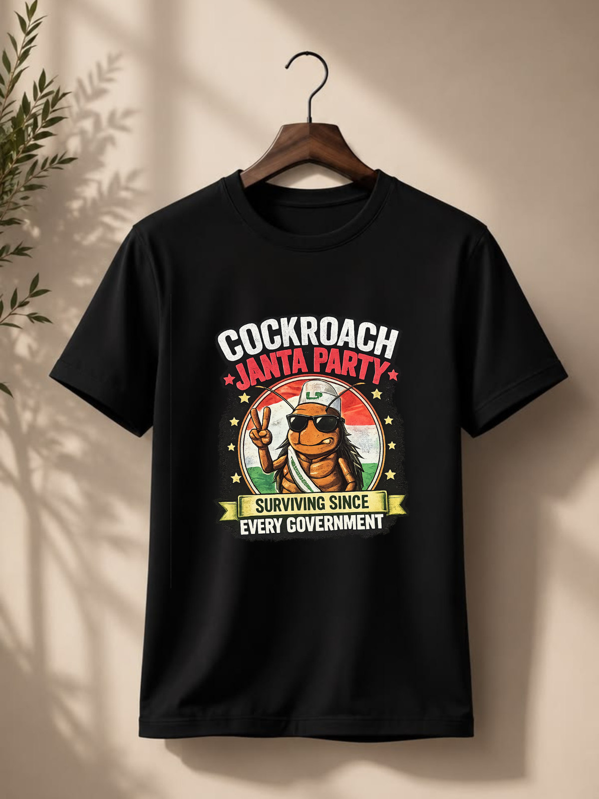 Men Oversized T-Shirt 240 GSM Heavyweight 100% Cotton Cockroach Janta Party Graphic Printed T-Shirt
